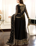 Embroidered Black Chiffon Maxi Dress with Embroidered Net Dupatta (DZ16358)