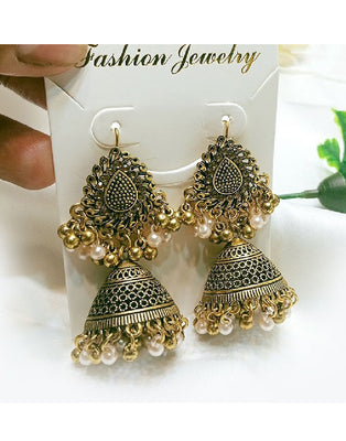 Antique Style Golden Jhumki Earrings for Girls (DZ16431)