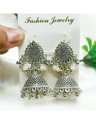 Antique Style Silver Jhumki Earrings for Girls (DZ16432)