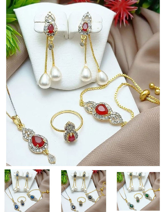 AD Zircon Combo Jewelry Set with Adjustable Bracelet & Ring (DZ16439)
