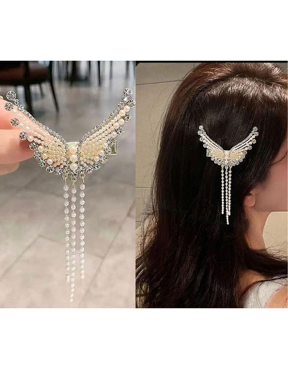 Rhinestone Pearl Angel Wings Design Headdress Hair Clip (DZ16479)
