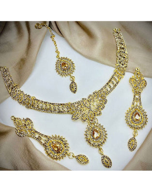 Adorable Party Wear Jewelry Set with Drop Earrings & Maang Teeka (DZ16489)