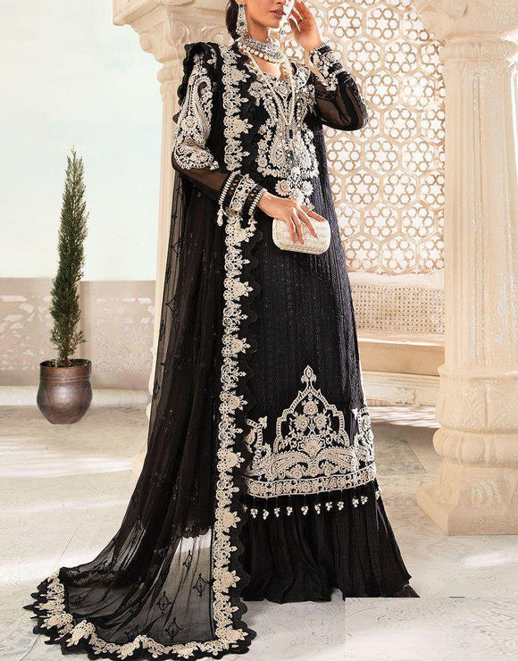 3D & Handwork Heavy Embroidered Chiffon Wedding Dress (DZ16555)