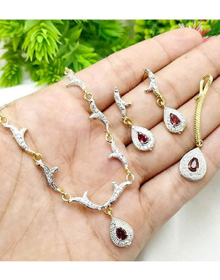 Indian Zircon Jewelry Set with Earrings & Teeka (DZ16590)