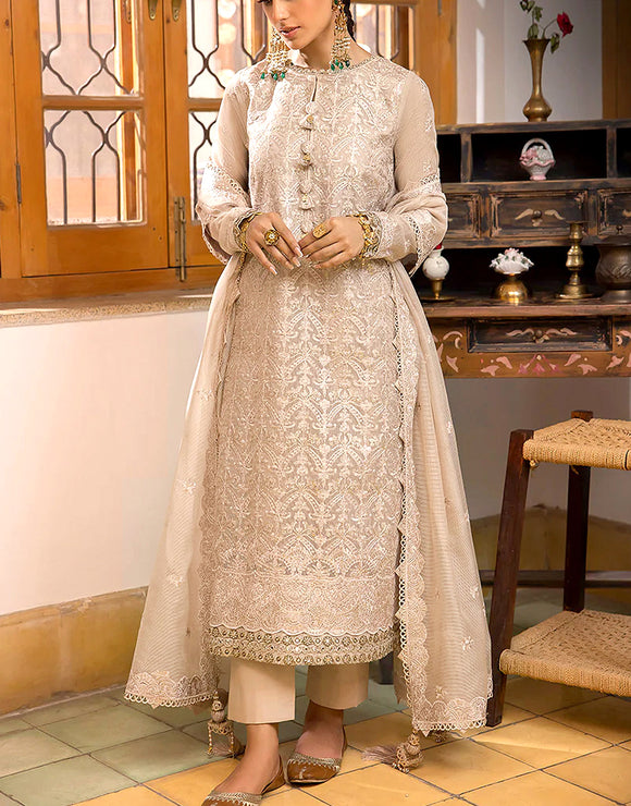 Luxury Heavy Embroidered Khaddi Net Dress with Embroidered Net Dupatta (DZ16673)