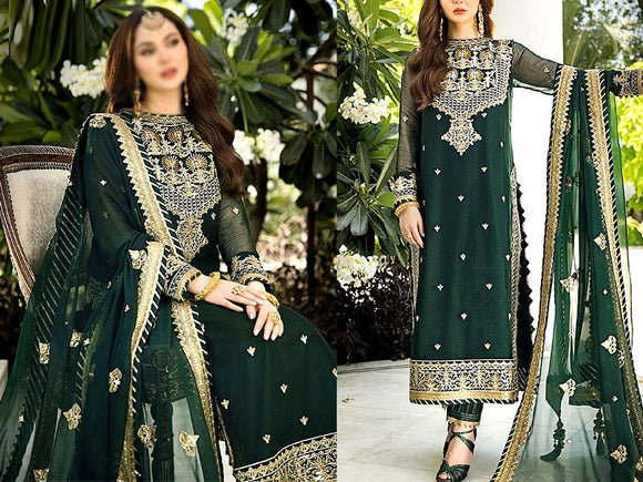 Embroidered Chiffon Party Wear Dress with Embroidered Silk Trouser (DZ15207)