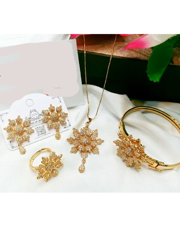 Elegant Floral Design Locket Set with Kara Bracelet & Earrings (DZ16743)