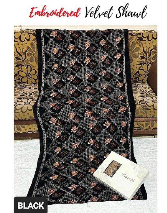 Heavy Embroidered Black Bridal Velvet Shawl (DZ16794)