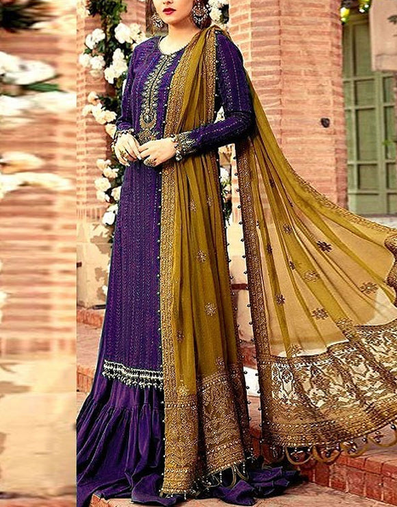Heavy Embroidered Purple Chiffon Wedding Dress 2024 (DZ16847)