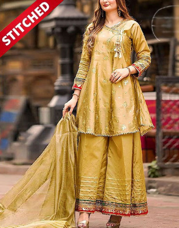 Ready-to-Wear Angrakha Style Embroidered Raw Silk Party Wear Dress 2024 (DZ16861)