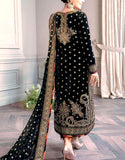 Luxury Heavy Embroidered Black Velvet Wedding Dress (DZ16893)