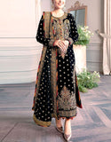 Luxury Heavy Embroidered Black Velvet Wedding Dress (DZ16893)