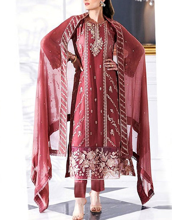 Heavy Embroidered Lawn Dress 2024 with Bamber Chiffon Dupatta (DZ16906)