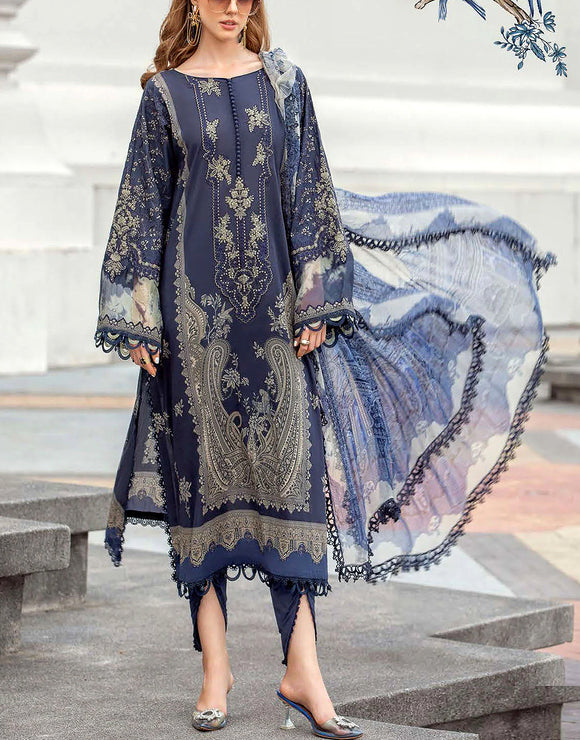 Embroidered Lawn Dress with Chiffon Dupatta 2024 (DZ16910)