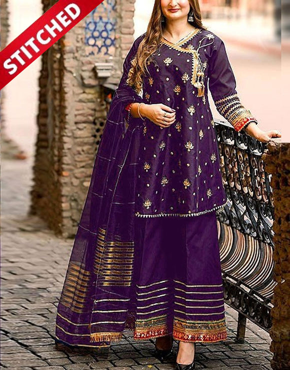 Ready-to-Wear Angrakha Style Embroidered Raw Silk Party Wear Dress (DZ16916)