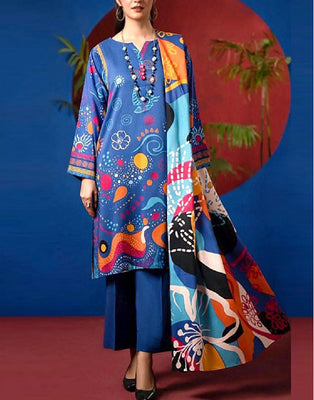 Digital Print Lawn Suit 2024 with Diamond Voil Dupatta (DZ16936)