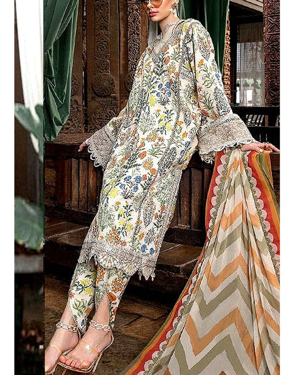 All-Over Print Embroidered Lawn Dress with Chiffon Dupatta (DZ17019)