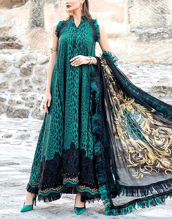 All-Over Digital Print Embroidered Lawn Dress with Silk Dupatta (DZ17021)
