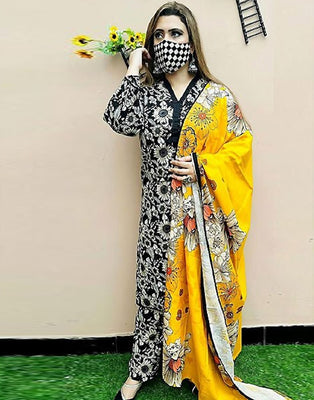 Digital All-Over Sunflower Print EID Lawn Suit with Voil Lawn Dupatta (DZ17043)