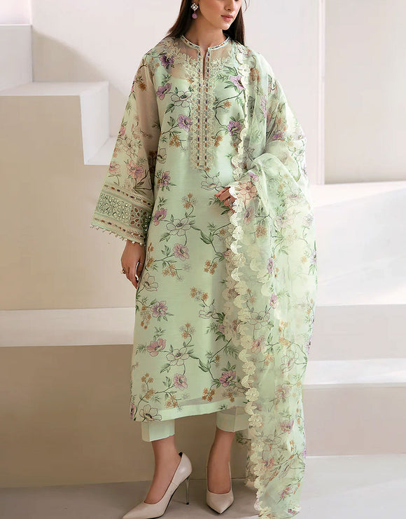 Fancy Embroidered EID Lawn Dress with Emb. Khaddi Net Dupatta (DZ17047)