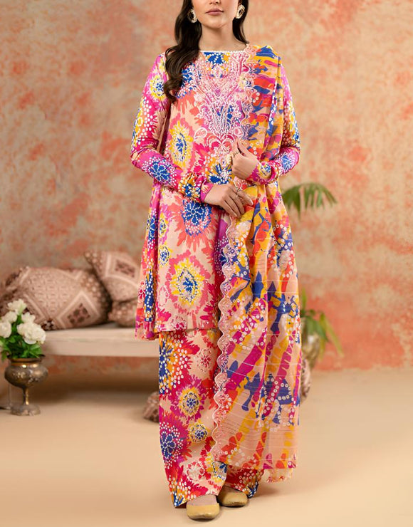 Digital All-Over Chunri Print Lawn Dress with Diamond Dupatta (DZ17055)