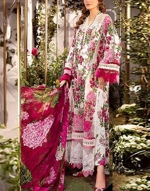 Digital All-Over Print Embroidered Lawn Dress 2024 with Chiffon Dupatta (DZ17073)