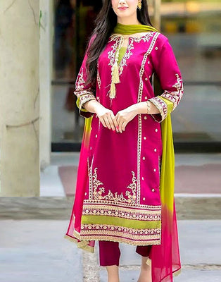 Fancy Embroidered Lawn Dress 2024 with Tie & Dye Diamond Dupatta (DZ17074)