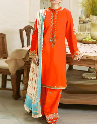 Fancy Embroidered Lawn Dress 2024 with Digital Print Diamond Dupatta (DZ17088)