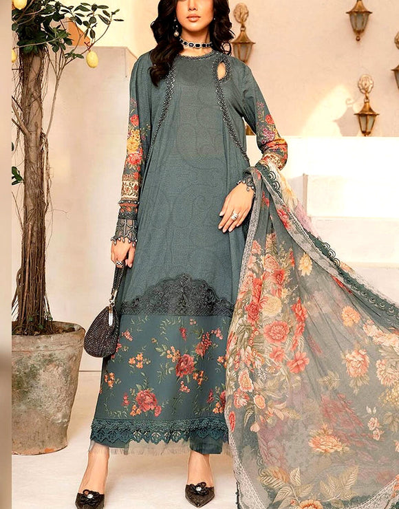 Luxury Embroidered Lawn Dress 2024 with Chiffon Dupatta (DZ17144)