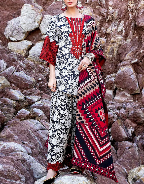 All-Over Digital Print Embroidered Lawn Dress 2024 with Lawn Dupatta (DZ17235)