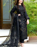 Elegant Embroidered Black Chiffon Party Wear Suit with Chiffon Dupatta (DZ17322)