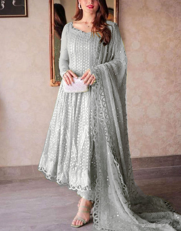 Heavy Embroidered Formal Chiffon Wedding Dress (DZ17509)