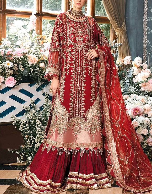 Luxurios Handwork Heavy Embroidered Organza Bridal Dress 2024 (DZ17514)