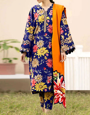 All-Over Print Embroidered Karandi Dress with Karandi Dupatta (DZ17518)