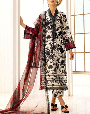 All-Over Print Embroidered Karandi Dress with Karandi Dupatta (DZ17520)