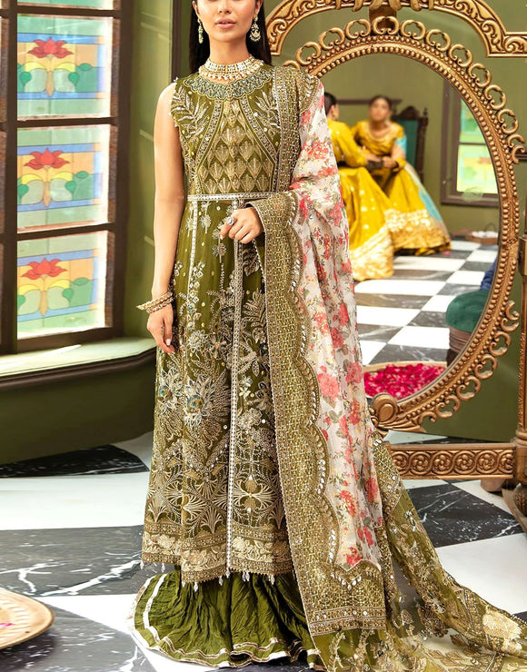 Luxurious Heavy Embroidered Organza Bridal Mehndi Dress 2024 (DZ17546)