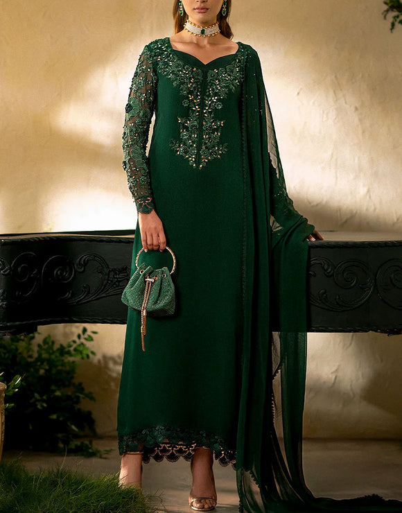 Elegant Embroidered Chiffon Party Wear Dress with Silk Trouser (DZ17547)