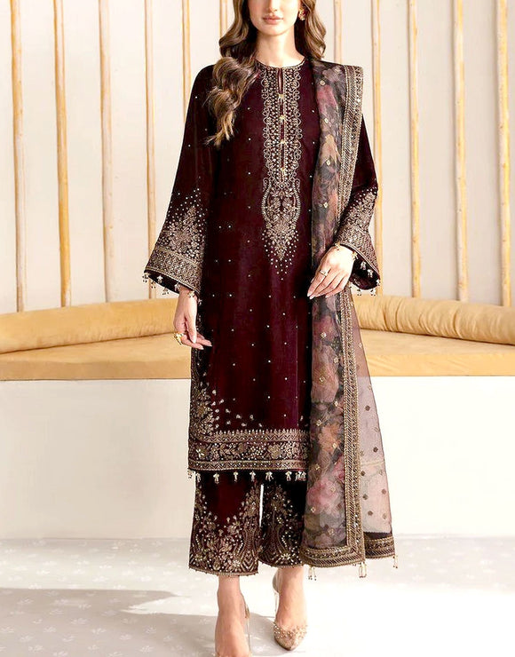 Luxury Heavy Embroidered Velvet Wedding Dress with Emb. Silk Trouser (DZ17618)