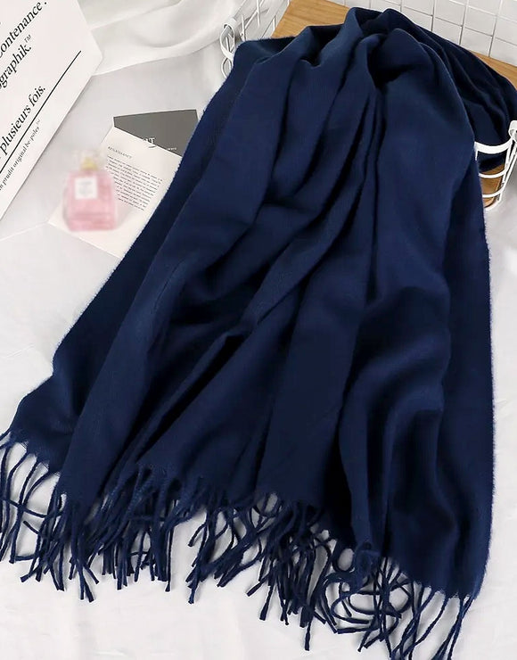 Winter Cashmere Wool Scarf for Girls - Navy Blue (DZ17627)