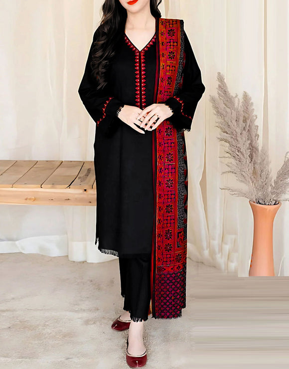 Elegant Sequins Embroidered Dhanak Dress 2024 with Wool Shawl (DZ17632)