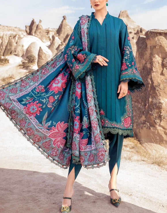 Heavy Embroidered Dhanak Dress 2024 with Wool Shawl (DZ17633)