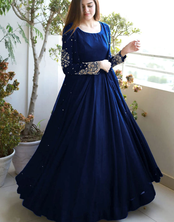 Readymade 3-Piece Silk Maxi with Embroidered Chiffon Gown (DZ17643)