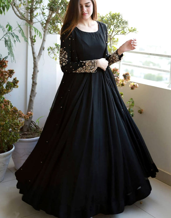 Readymade 3-Piece Silk Maxi with Embroidered Chiffon Gown (DZ17645)