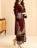 Formal Embroidered Maroon Velvet Dress with Emb. Organza Dupatta (DZ17648)