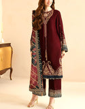 Formal Embroidered Maroon Velvet Dress with Emb. Organza Dupatta (DZ17648)