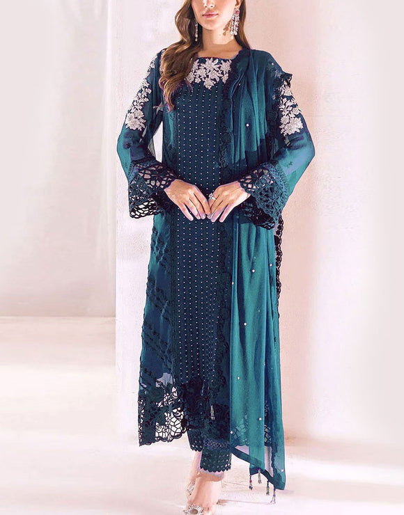 Trendy Embroidered Chiffon Party Wear Dress 2024 with Inner (DZ17651)