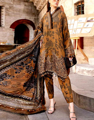 All-Over Print Embroidered Cambric Cotton Dress with Chiffon Dupatta (DZ17654)