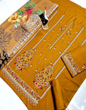 Heavy Embroidered Dhanak Dress 2024 with Wool Shawl (DZ17658)