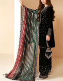 Fancy Embroidered Black Velvet Dress with Emb. Silk Trouser (DZ17666)