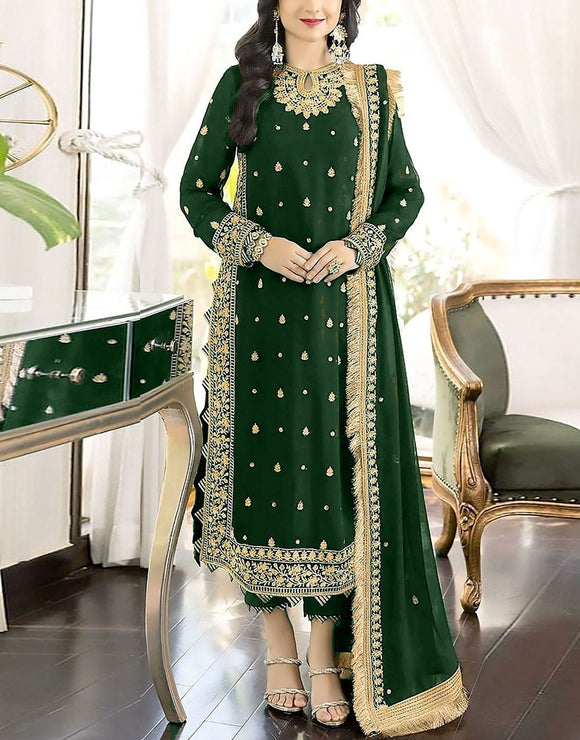 Fancy Embroidered Chiffon Party Wear Dress 2024 with Silk Trouser (DZ17667)